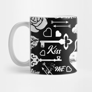 Kitsch Valentine | black and white | love pattern Mug